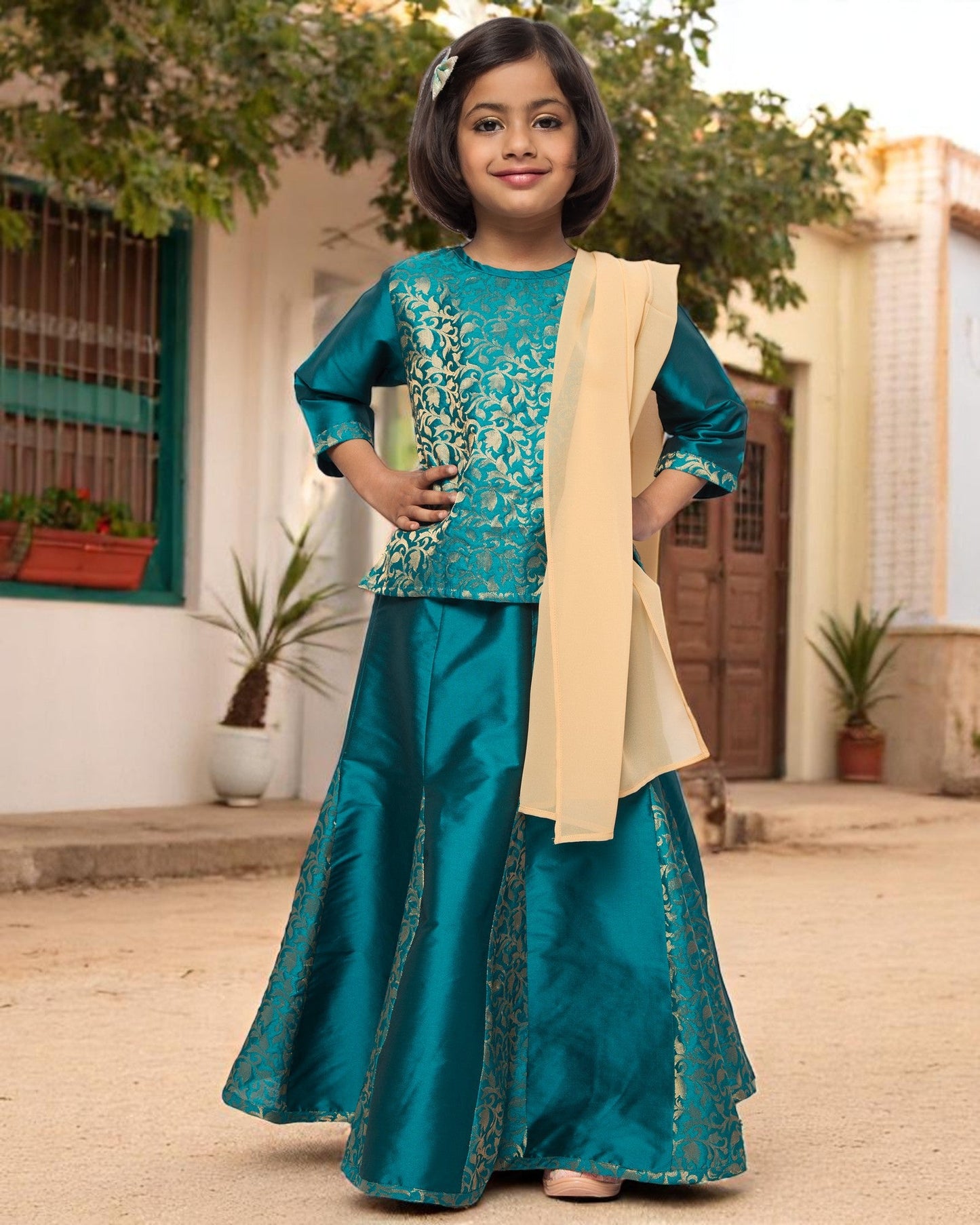 Regal Elegance: Brocade & Georgette 3-Piece Ensemble