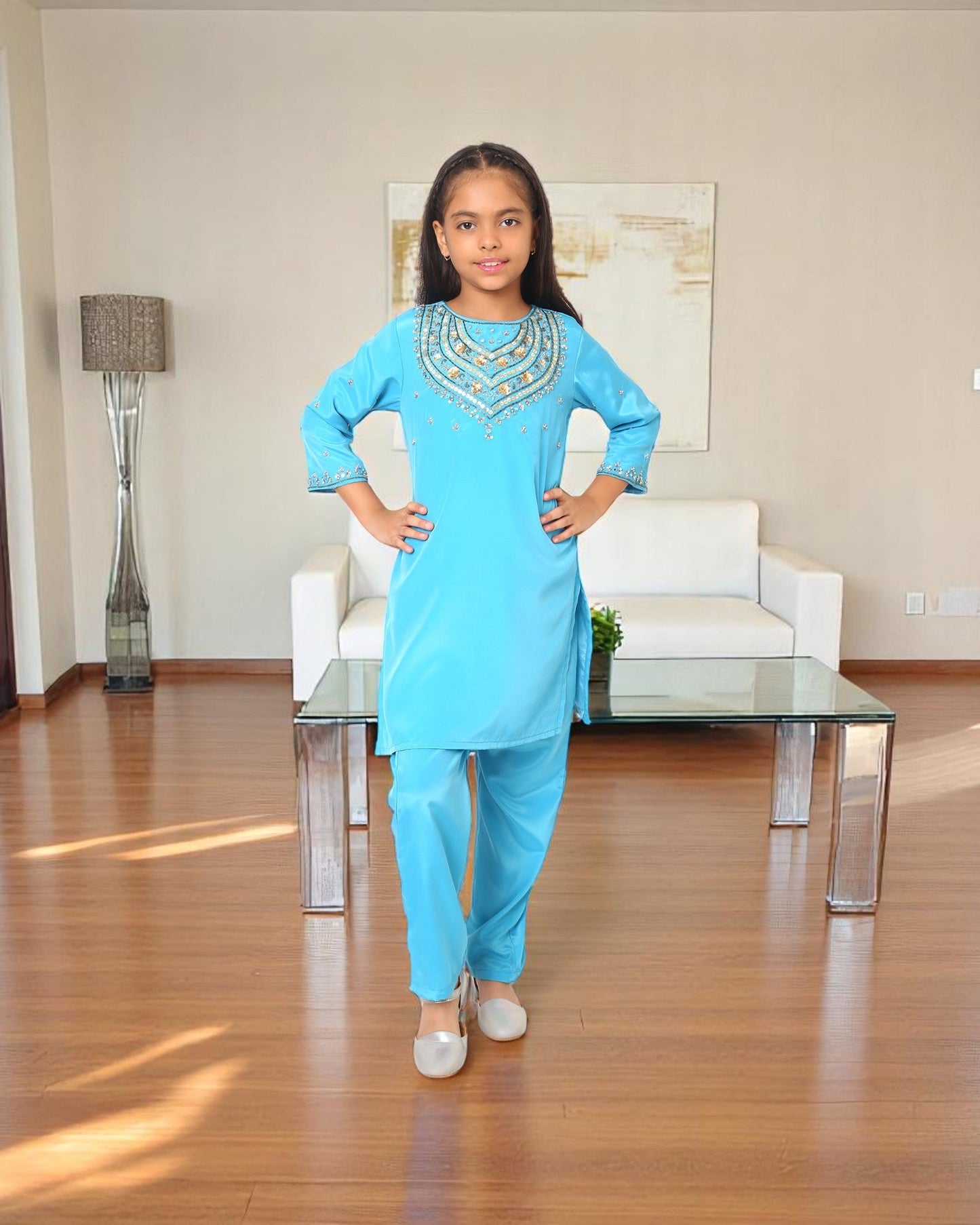 Elegant 3-Piece Ethnic Suit for Girls in Silky French Crepe Fabric