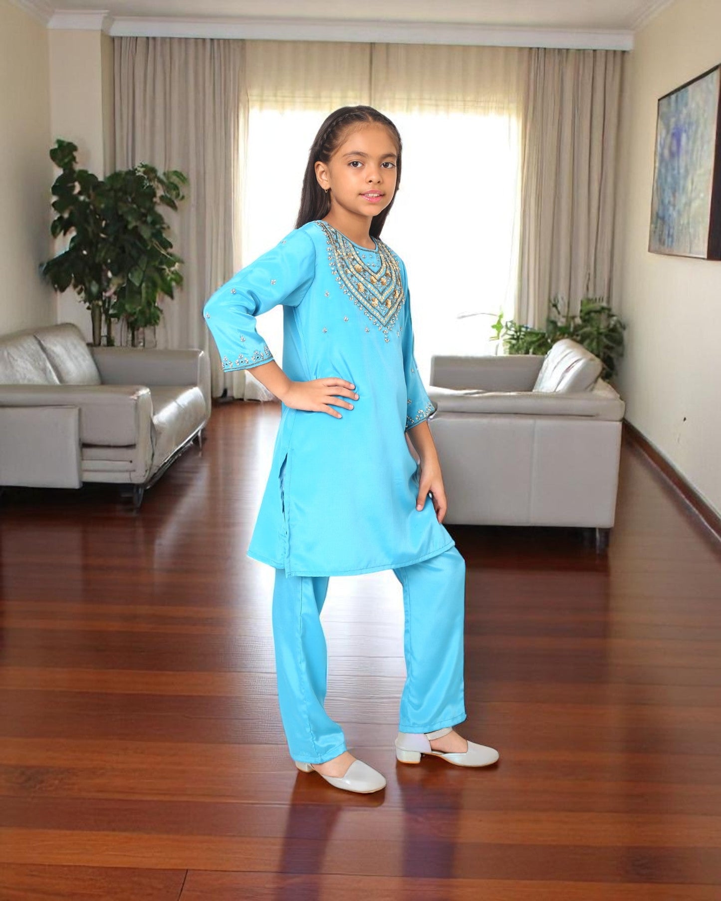 Elegant 3-Piece Ethnic Suit for Girls in Silky French Crepe Fabric