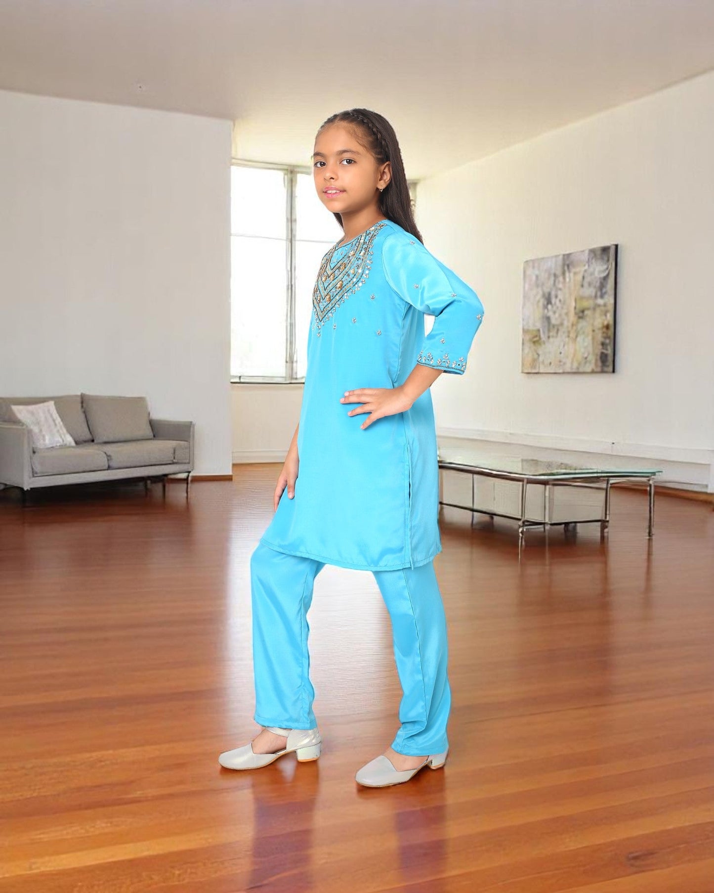 Elegant 3-Piece Ethnic Suit for Girls in Silky French Crepe Fabric