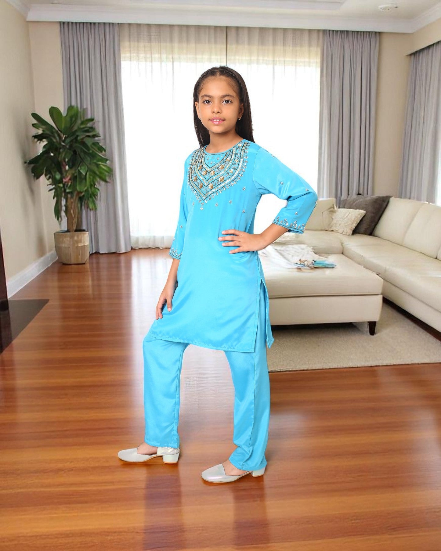 Elegant 3-Piece Ethnic Suit for Girls in Silky French Crepe Fabric