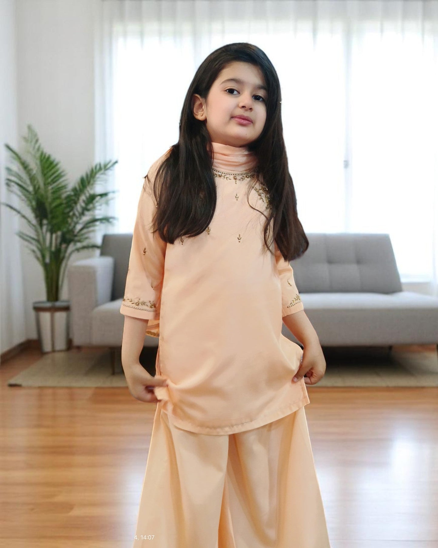 Girls' 3-Piece Ethnic Suit in French Crepe with Handwork Details