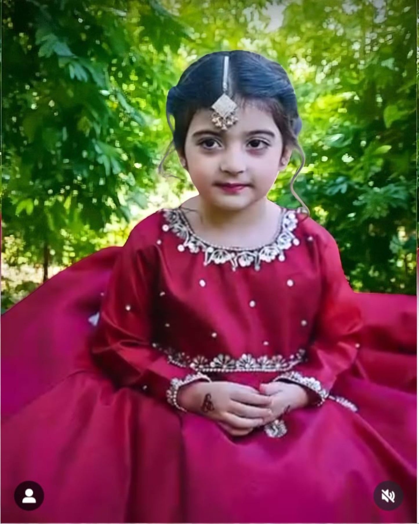 Regal Red Art Silk Kids Gown with Hand Embellishments & Tassel Back