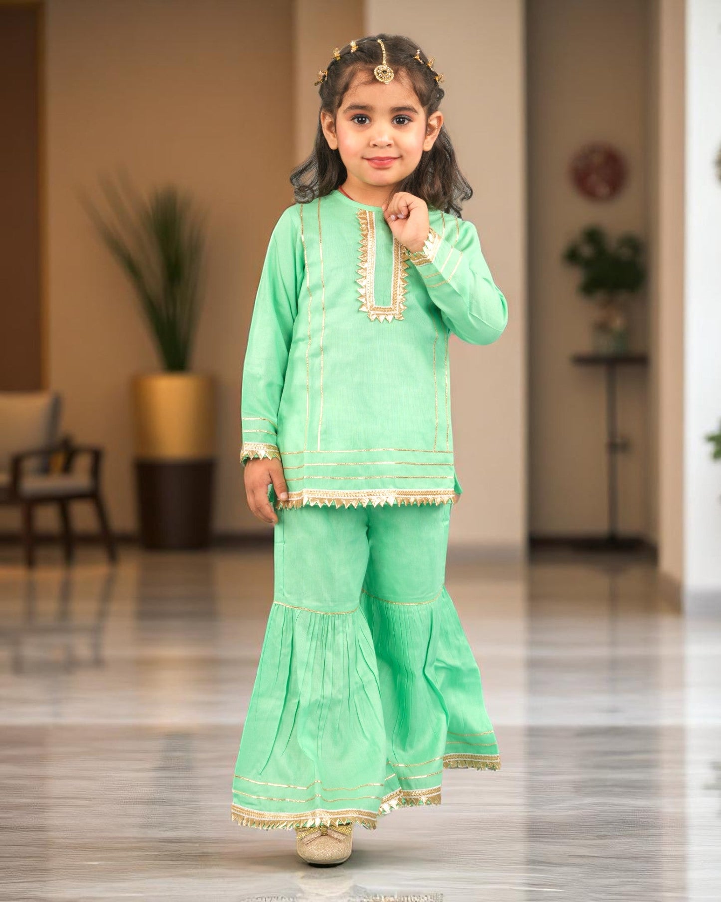 Jashmanara Girls’ Summer Sharara Suit – Rayon, Lace, Full Sleeves