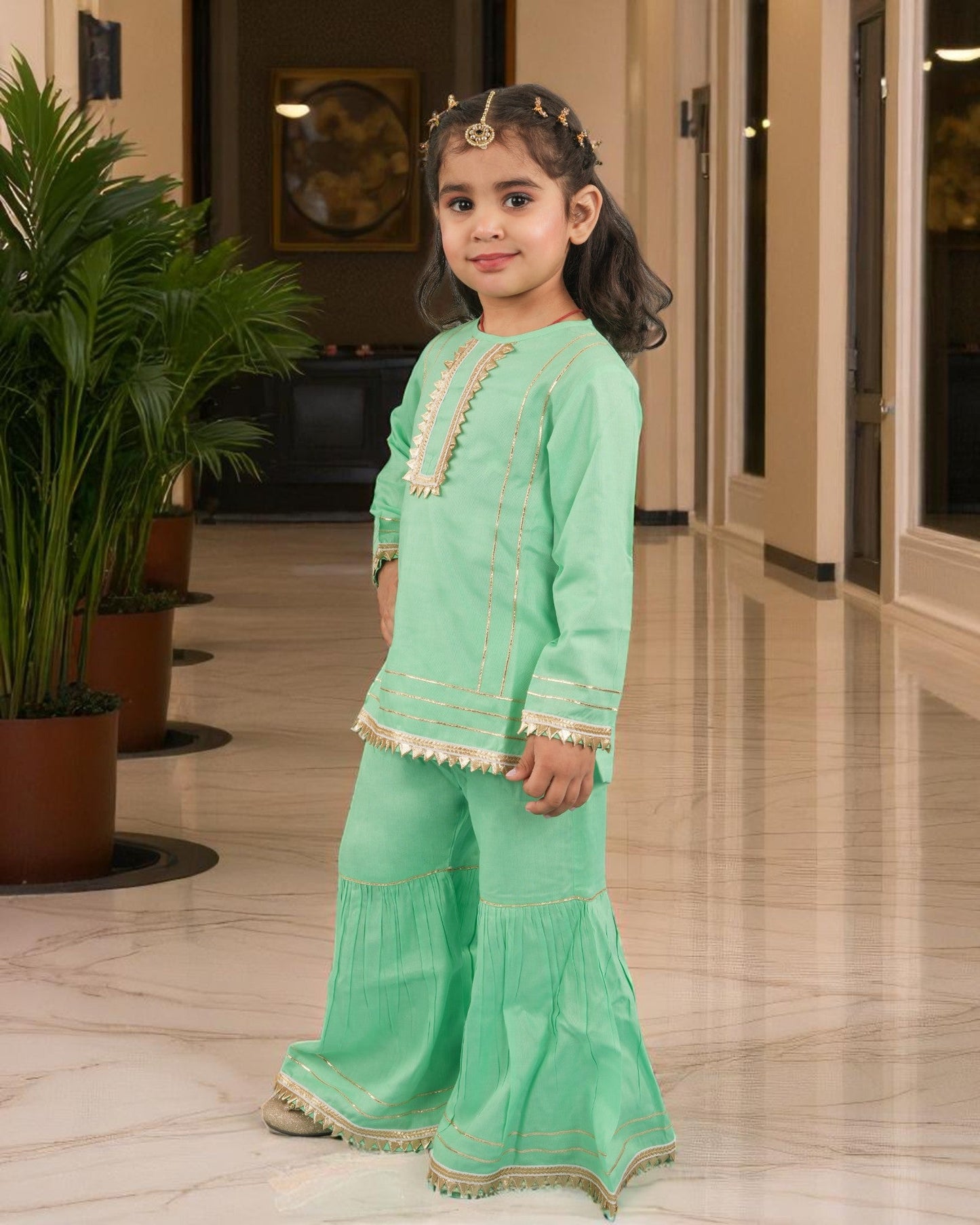 Jashmanara Girls’ Summer Sharara Suit – Rayon, Lace, Full Sleeves