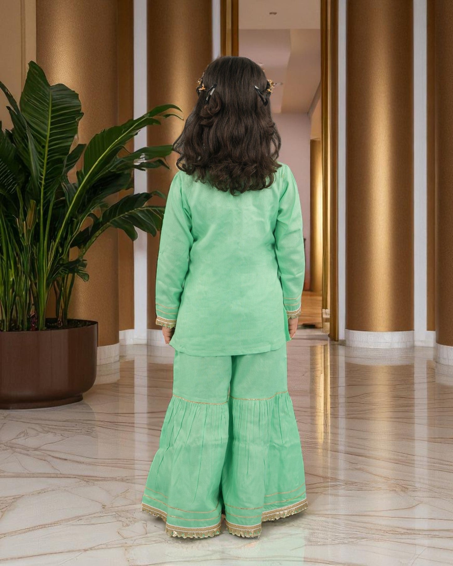 Jashmanara Girls’ Summer Sharara Suit – Rayon, Lace, Full Sleeves