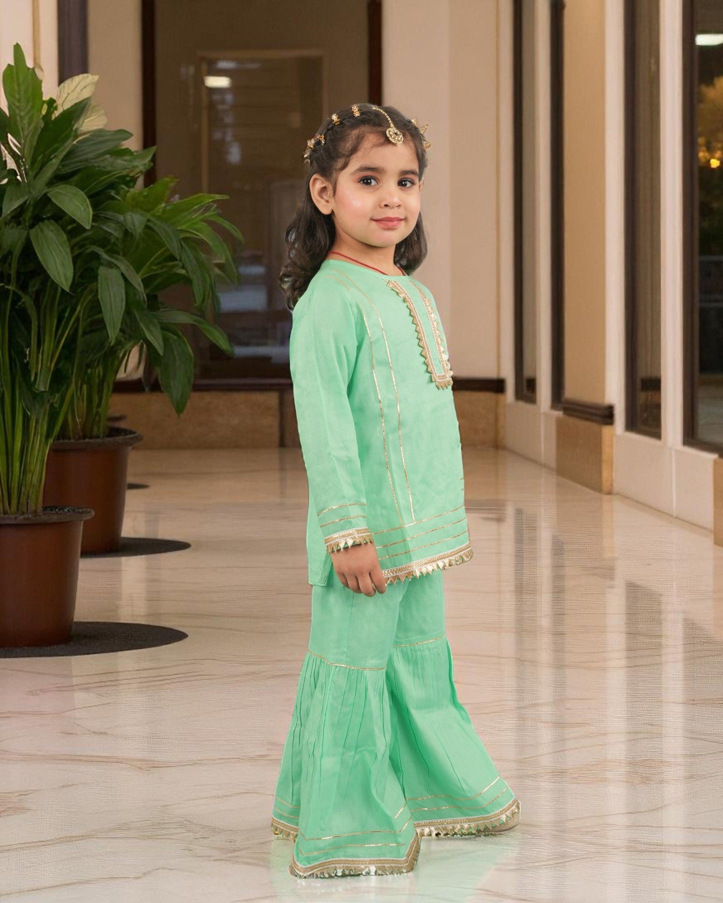 Jashmanara Girls’ Summer Sharara Suit – Rayon, Lace, Full Sleeves