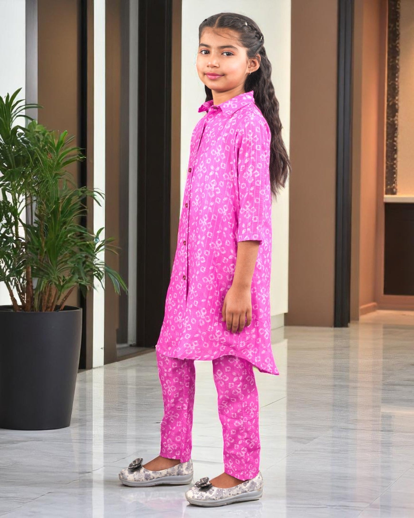 Jashmanara Girls’ Printed Co-ord Set – Sequin Work, Cotton Blend, Shirt Collar