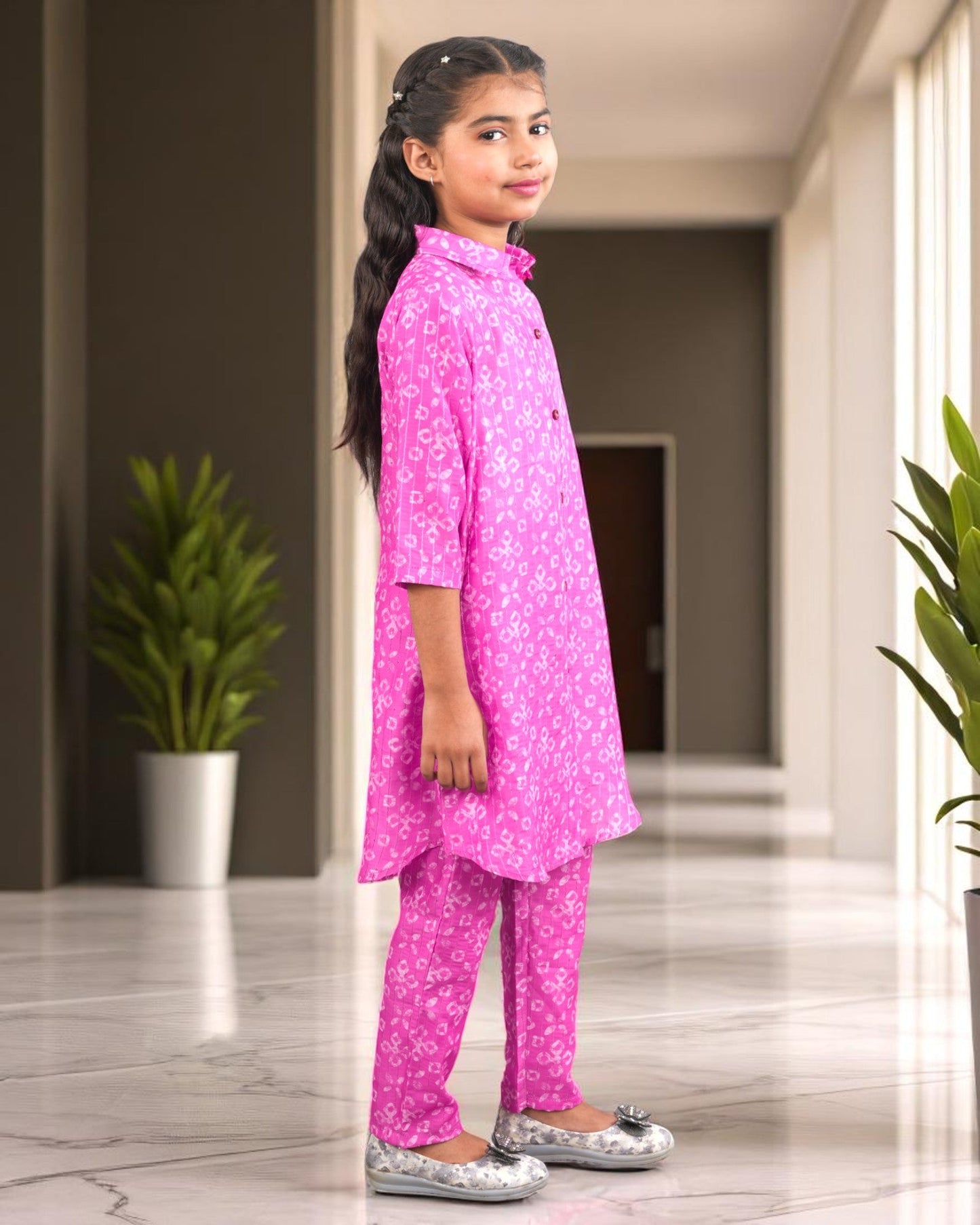 Jashmanara Girls’ Printed Co-ord Set – Sequin Work, Cotton Blend, Shirt Collar