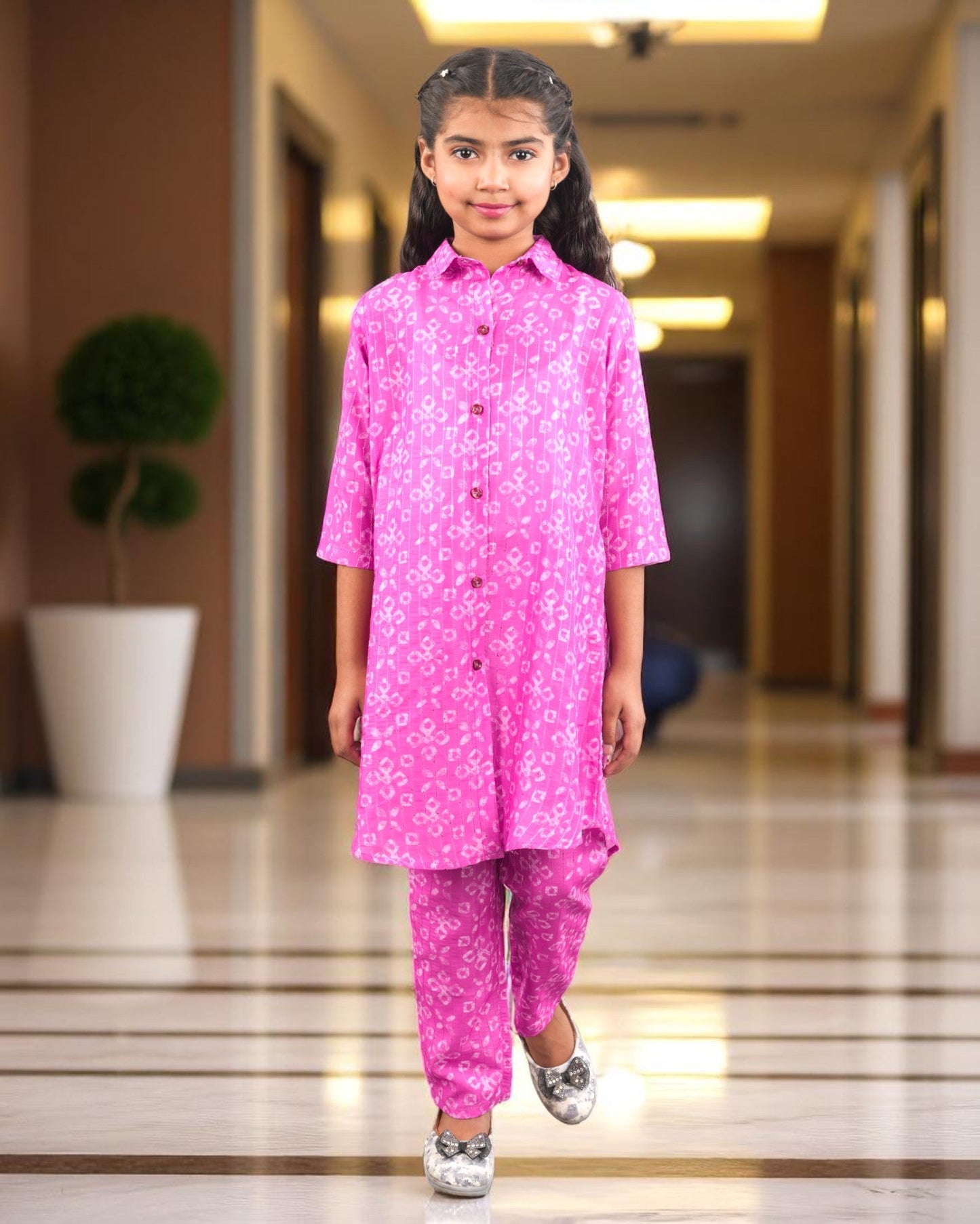 Jashmanara Girls’ Printed Co-ord Set – Sequin Work, Cotton Blend, Shirt Collar