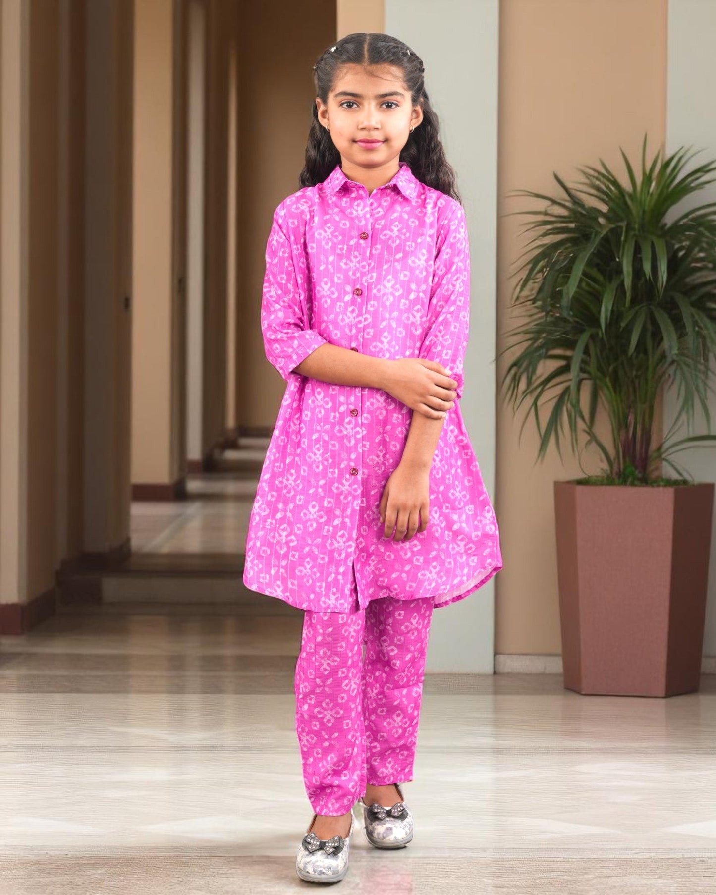 Jashmanara Girls’ Printed Co-ord Set – Sequin Work, Cotton Blend, Shirt Collar