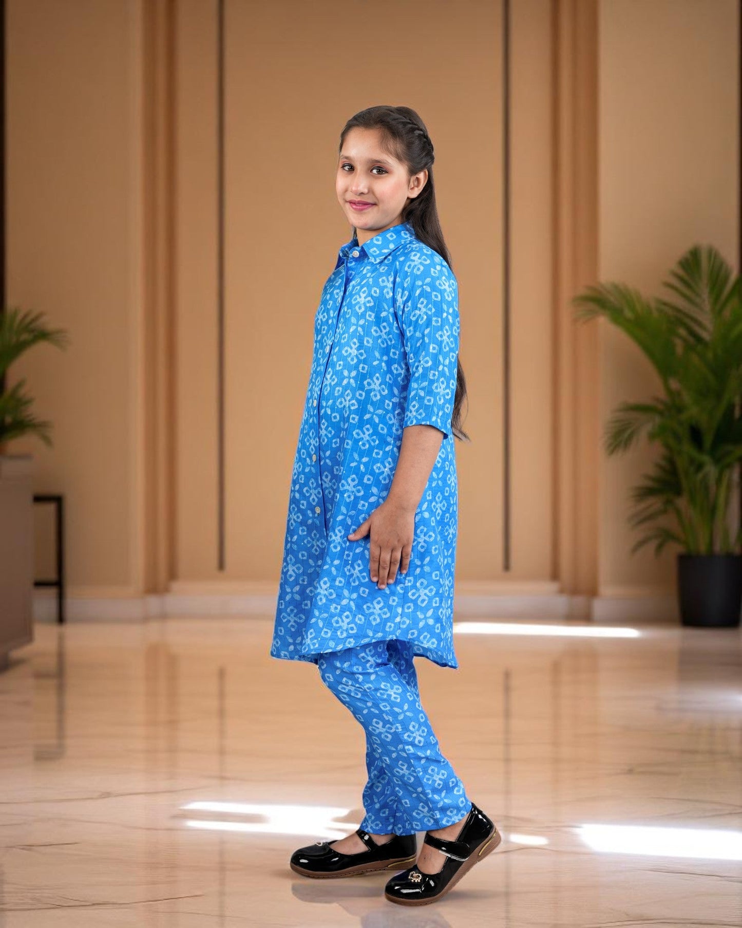 Jashmanara Girls’ Printed Co-ord Set – Sequin Work, Cotton Blend, Shirt Collar