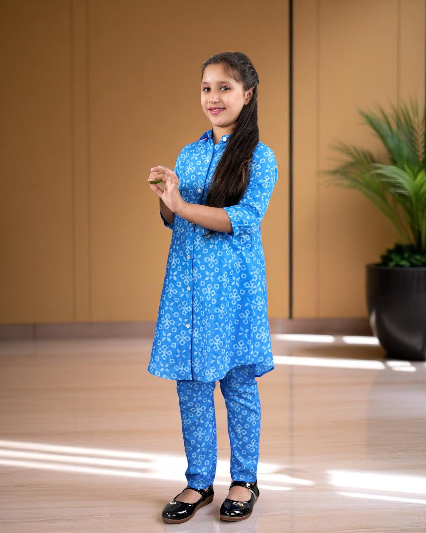 Jashmanara Girls’ Printed Co-ord Set – Sequin Work, Cotton Blend, Shirt Collar