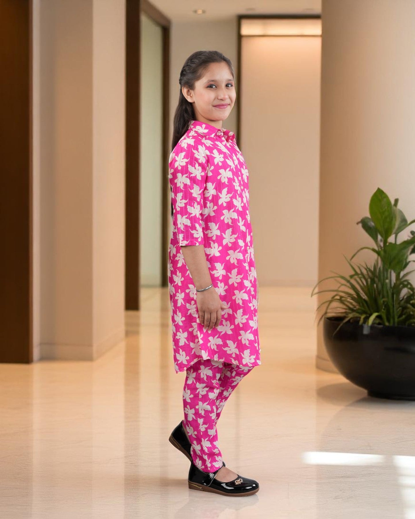 Jashmanara Girls’ Printed Co-ord Set – Sequin Work, Cotton Blend, Shirt Collar