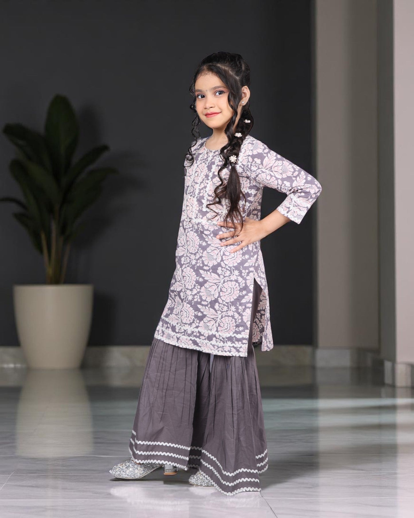 Jashmanara Girls’ Pure Cotton Sharara Set – Lace Detailing, Summer Ethnic Wear