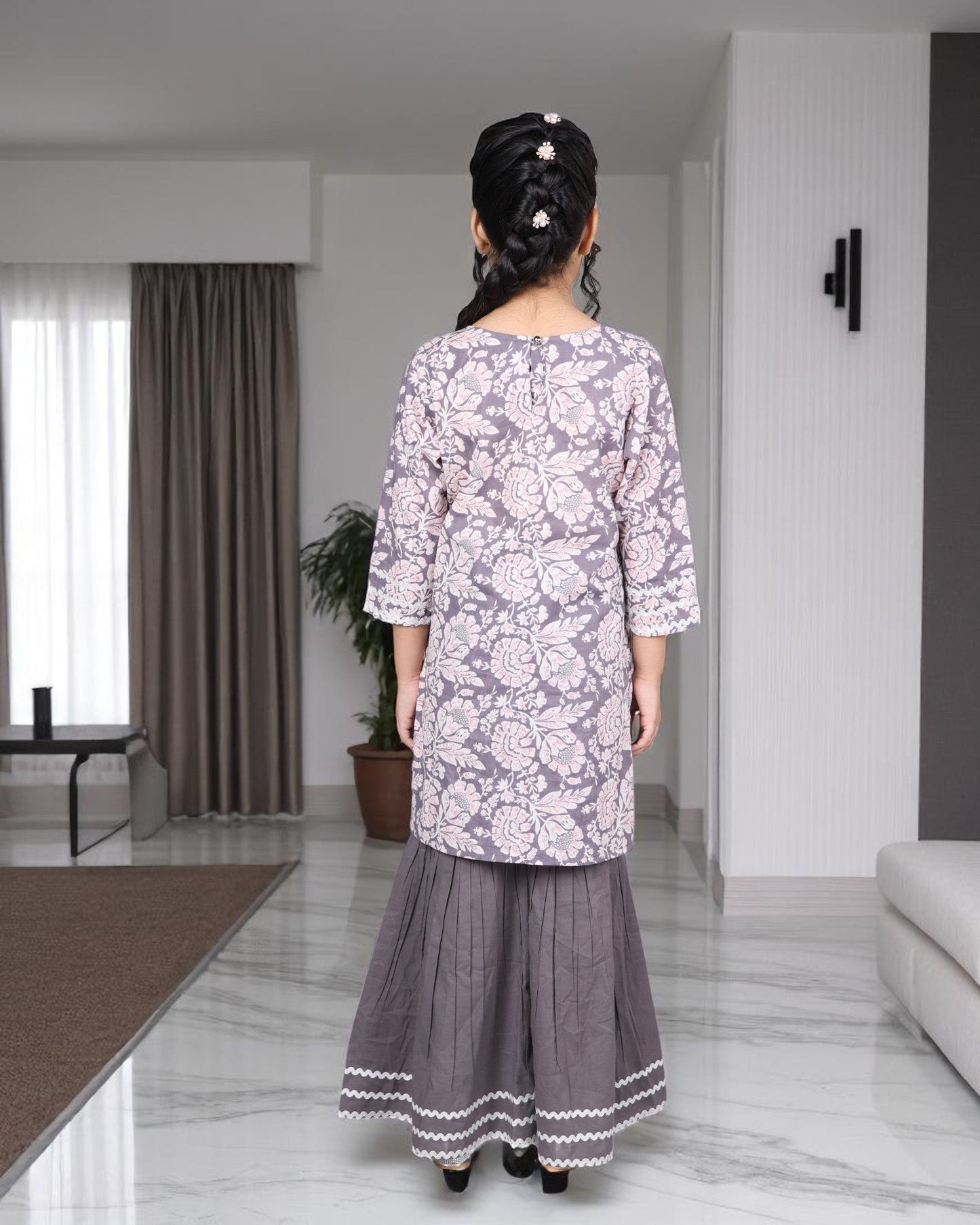 Jashmanara Girls’ Pure Cotton Sharara Set – Lace Detailing, Summer Ethnic Wear