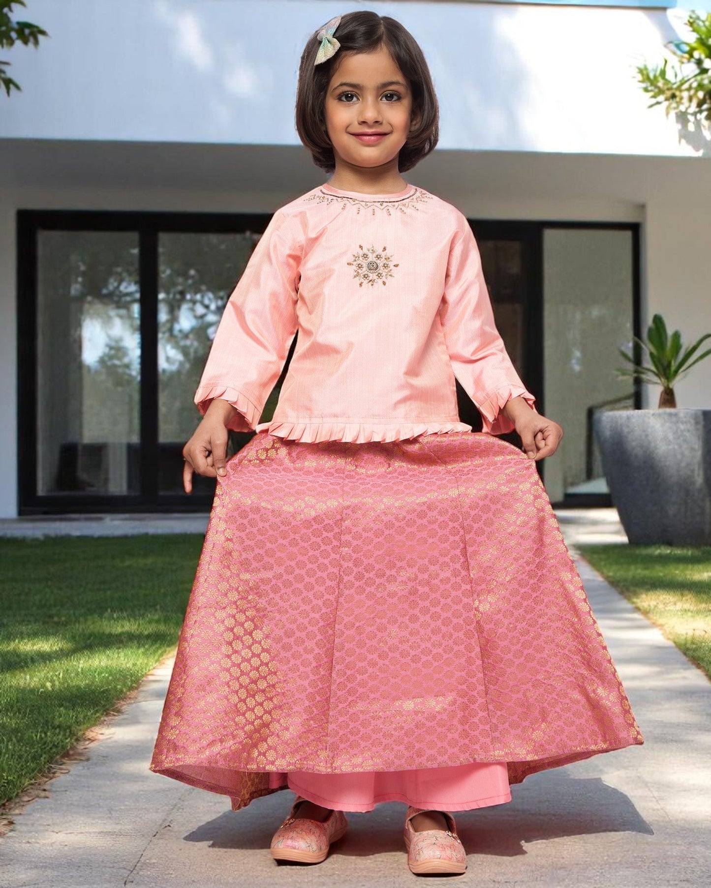 Majestic Elegance: Handcrafted Taffeta & Brocade Ensemble