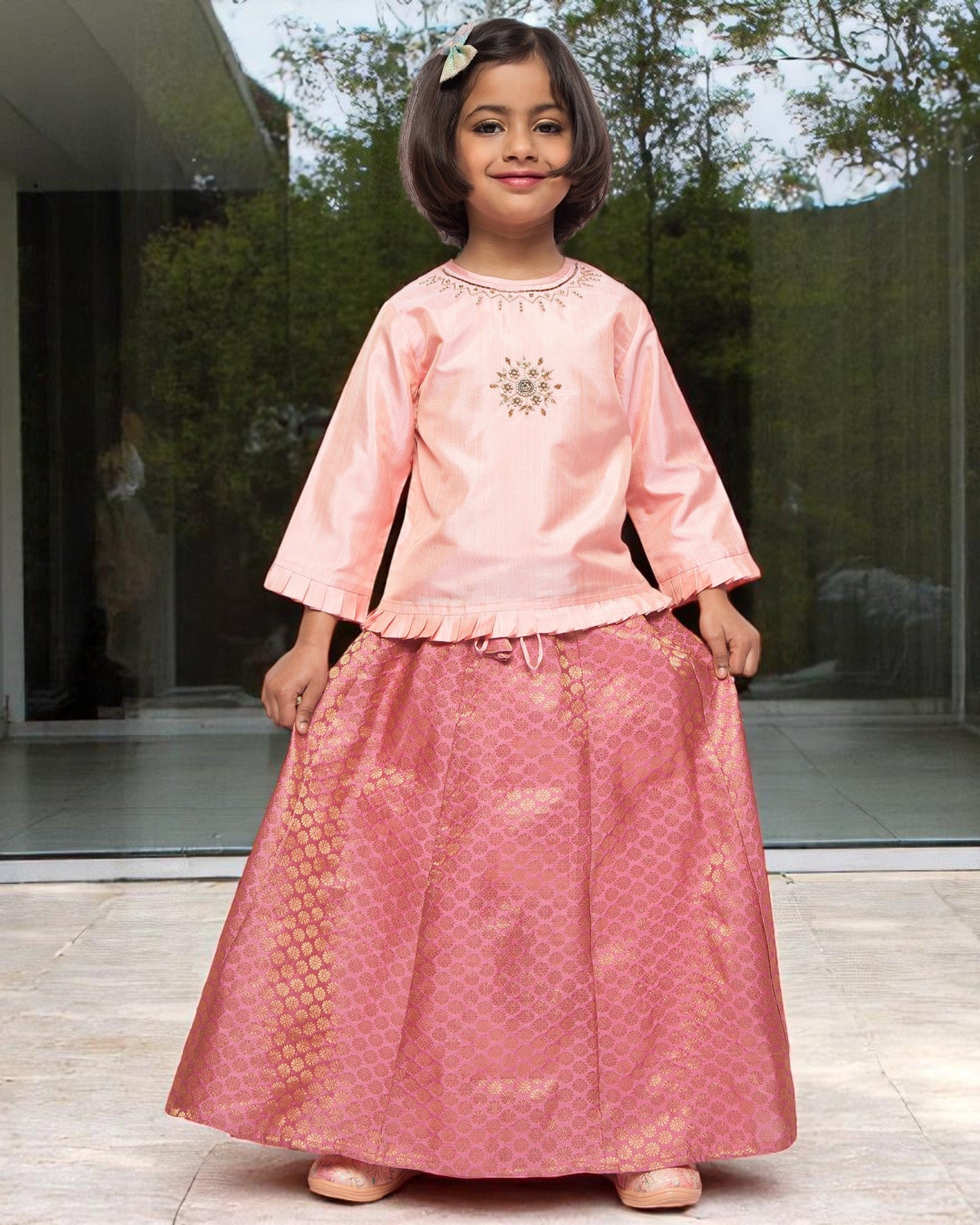 Majestic Elegance: Handcrafted Taffeta & Brocade Ensemble