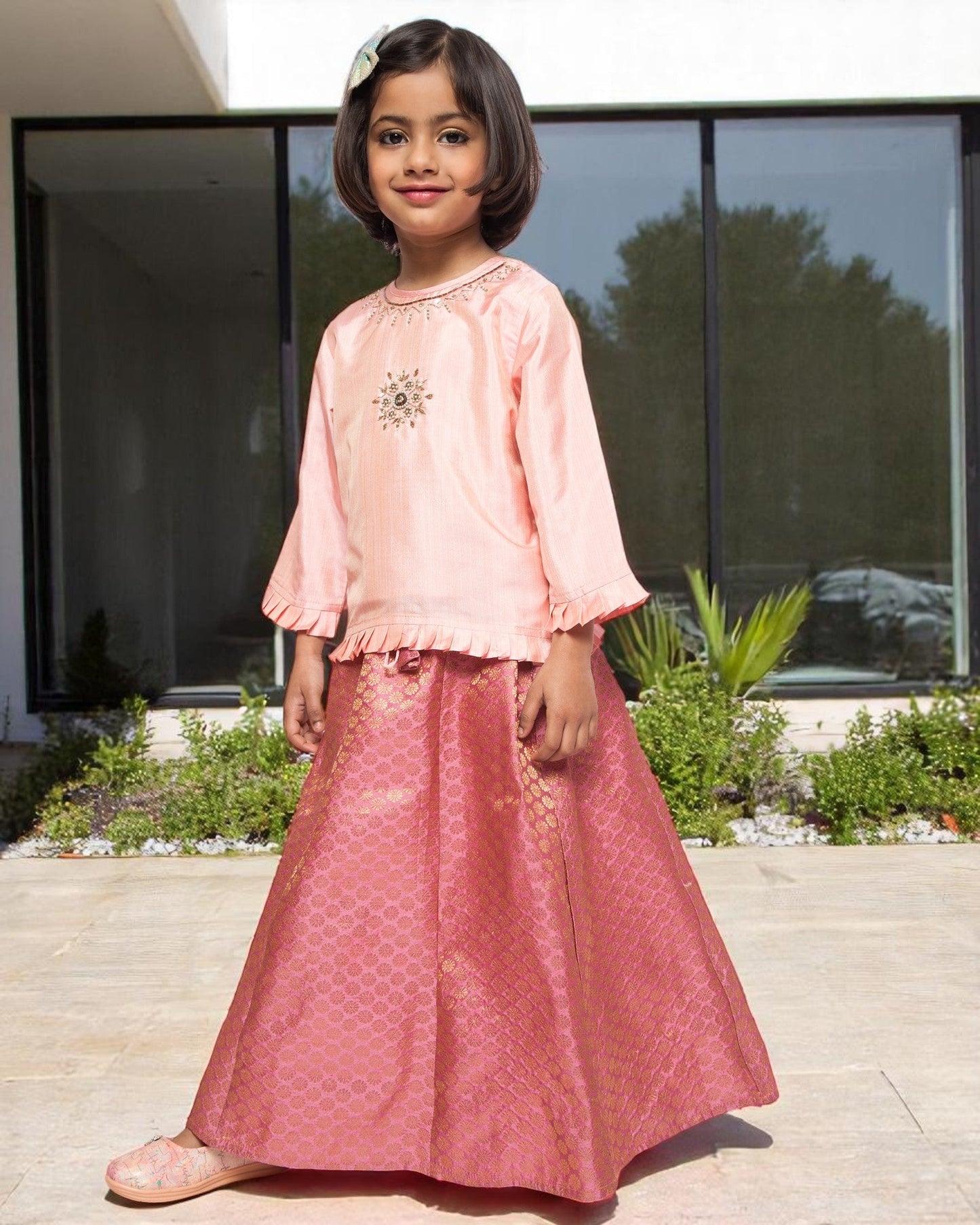 Majestic Elegance: Handcrafted Taffeta & Brocade Ensemble