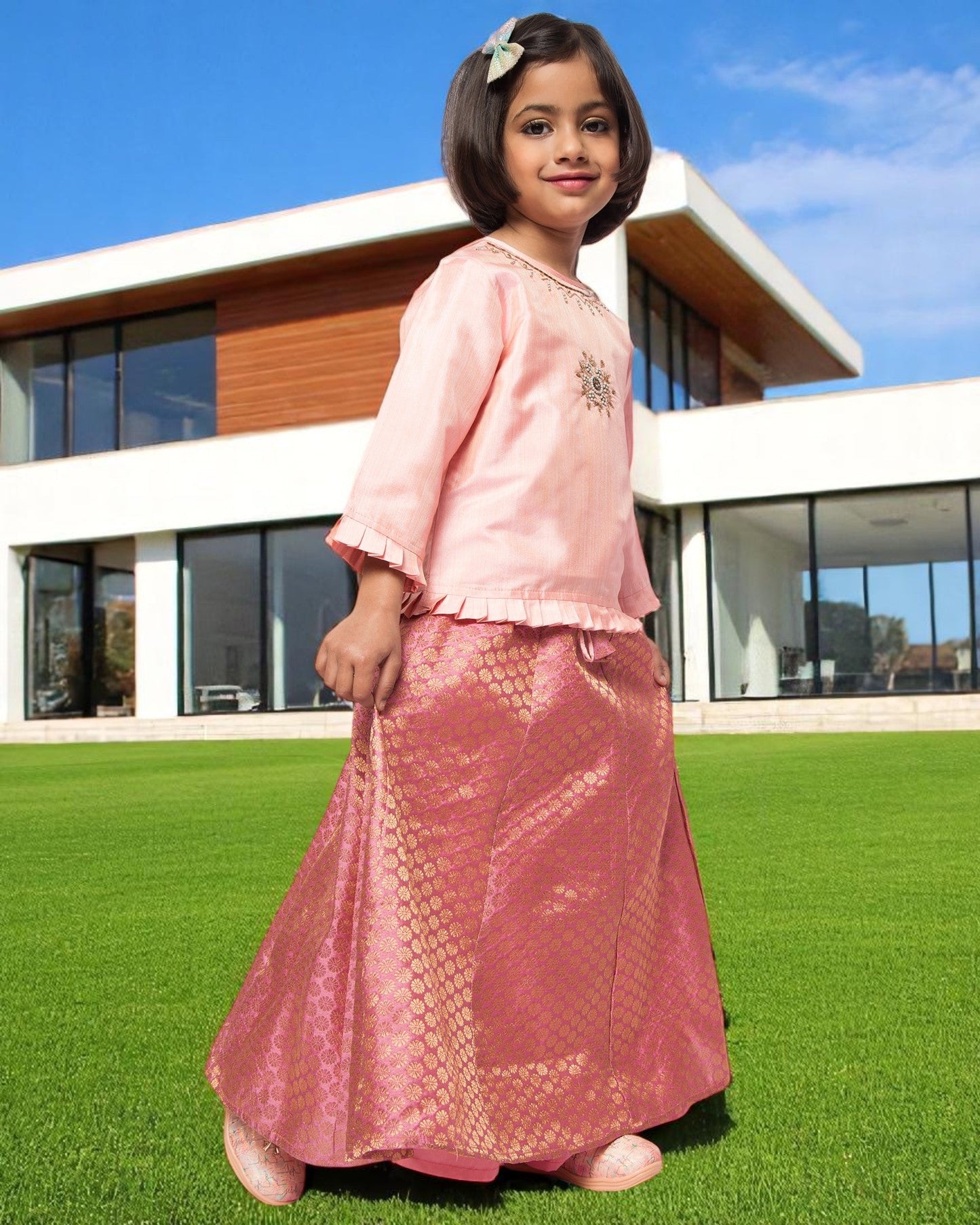 Majestic Elegance: Handcrafted Taffeta & Brocade Ensemble
