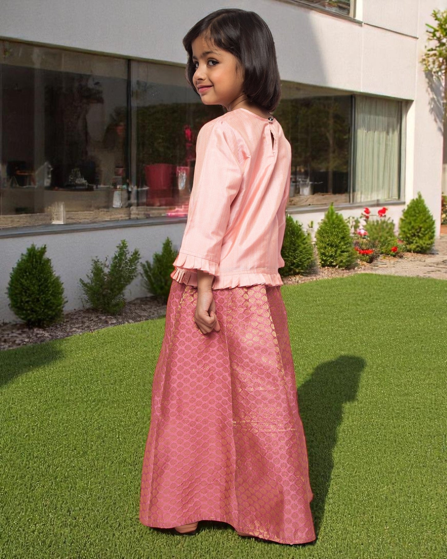 Majestic Elegance: Handcrafted Taffeta & Brocade Ensemble