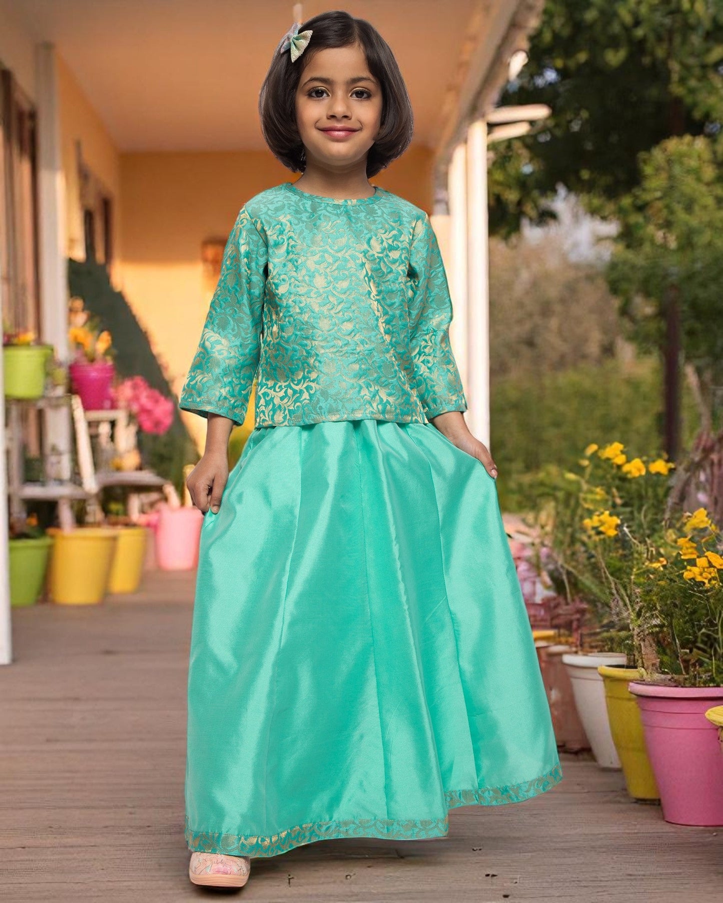 Regal Elegance: Brocade & Georgette 3-Piece Ensemble