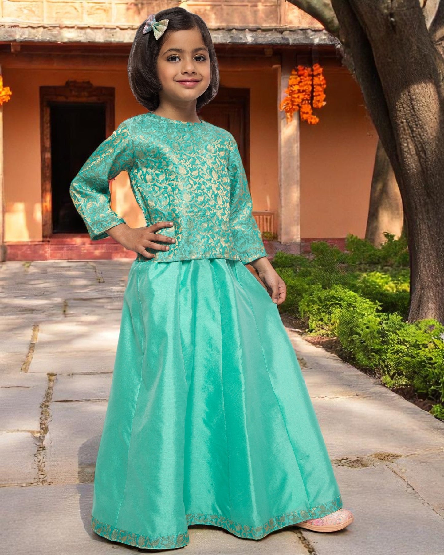 Regal Elegance: Brocade & Georgette 3-Piece Ensemble