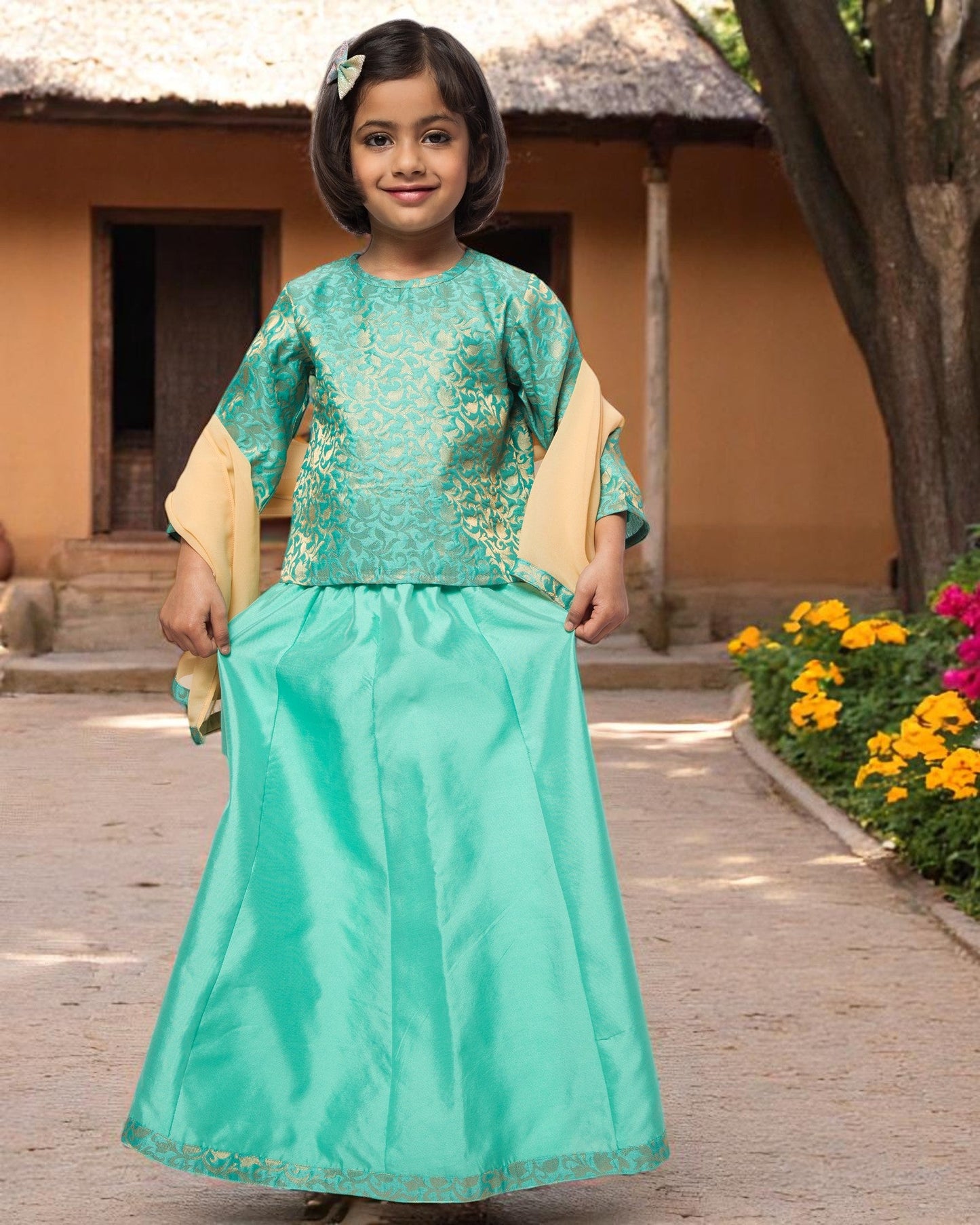 Regal Elegance: Brocade & Georgette 3-Piece Ensemble