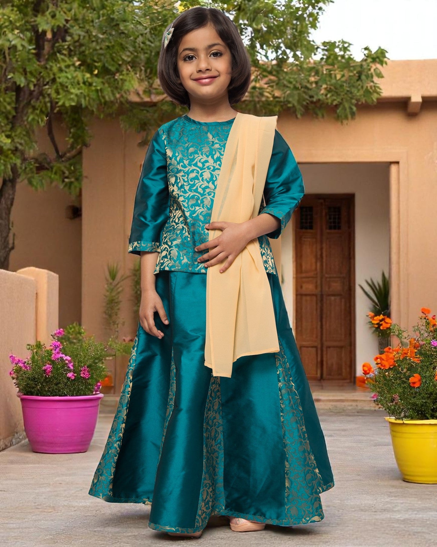 Regal Elegance: Brocade & Georgette 3-Piece Ensemble