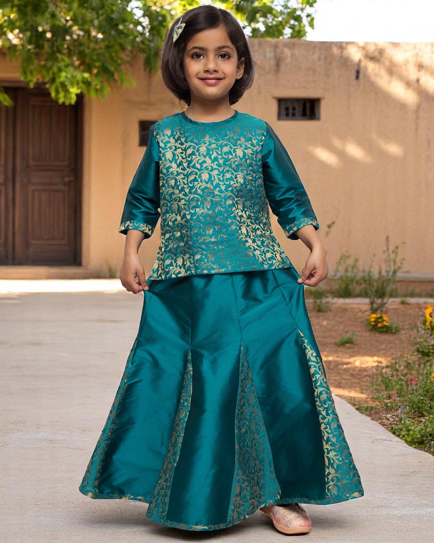 Regal Elegance: Brocade & Georgette 3-Piece Ensemble