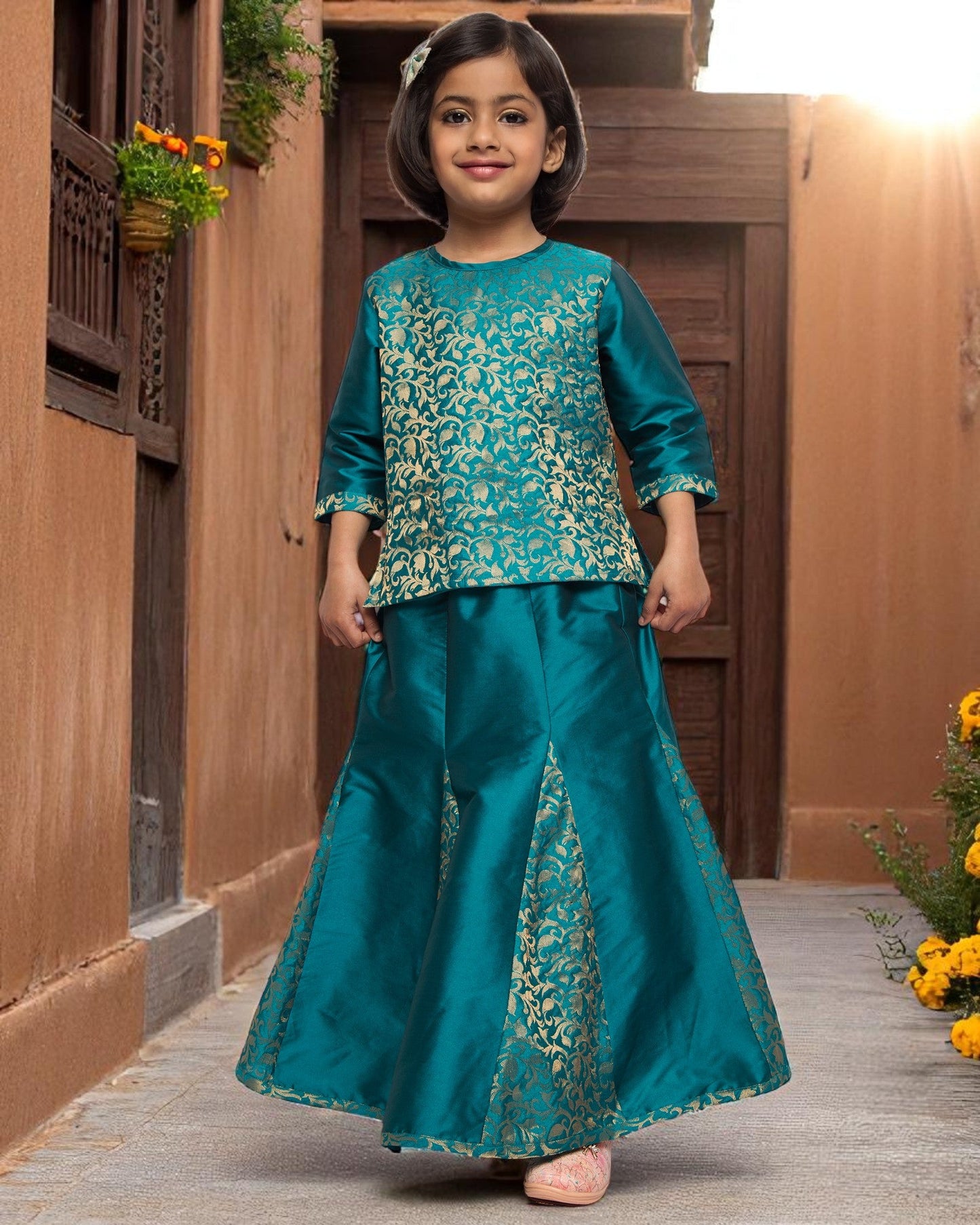 Regal Elegance: Brocade & Georgette 3-Piece Ensemble