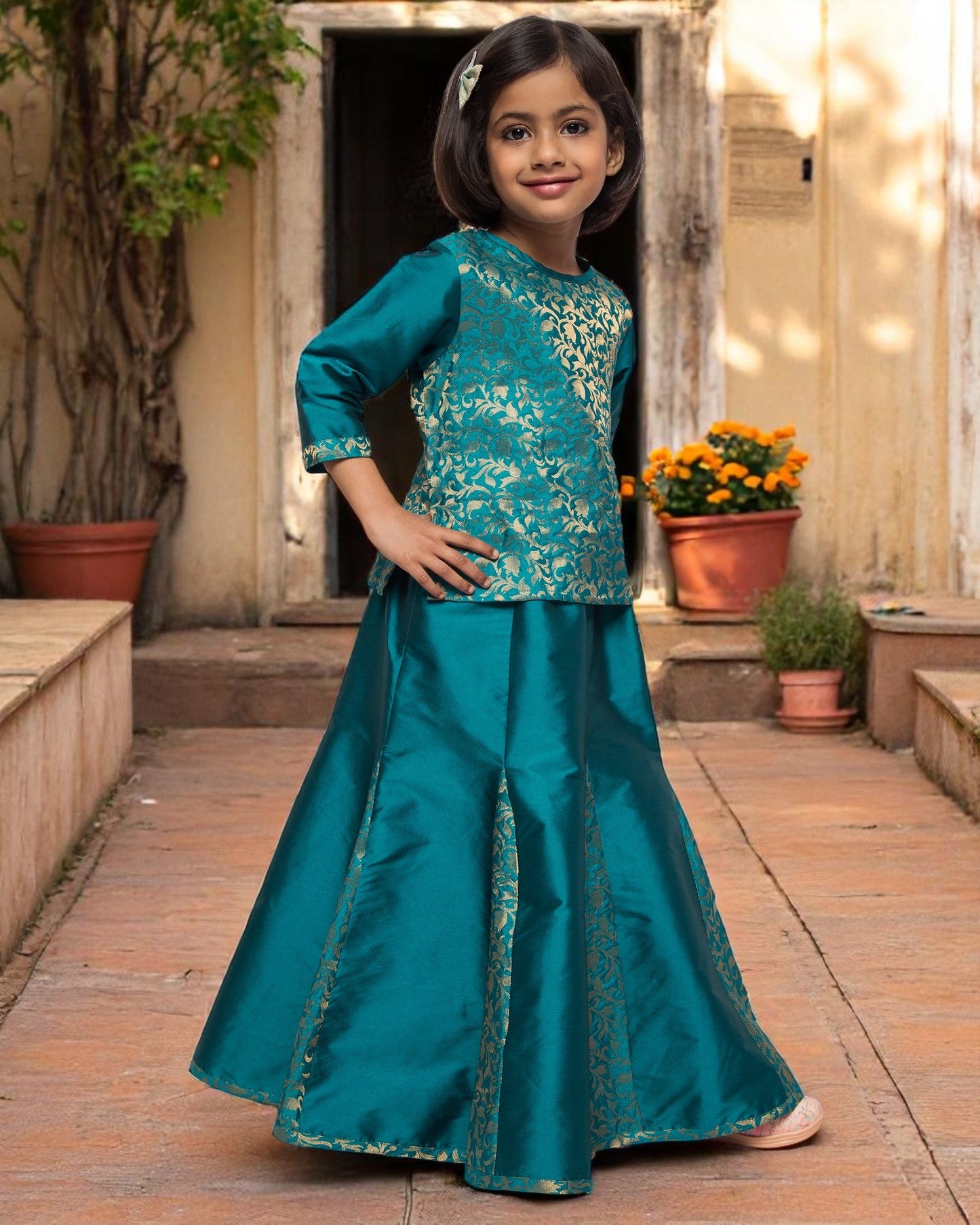 Regal Elegance: Brocade & Georgette 3-Piece Ensemble