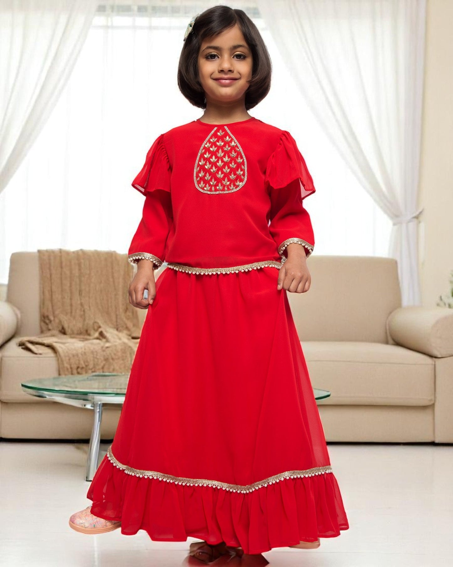 Ethereal Elegance: Handcrafted Poly Georgette Ensemble