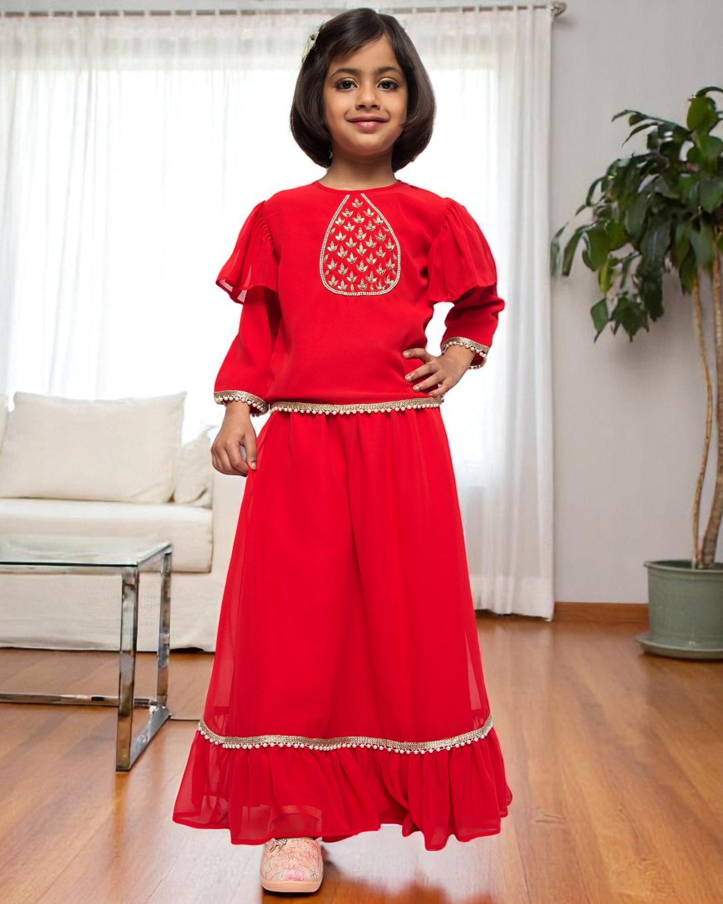 Ethereal Elegance: Handcrafted Poly Georgette Ensemble