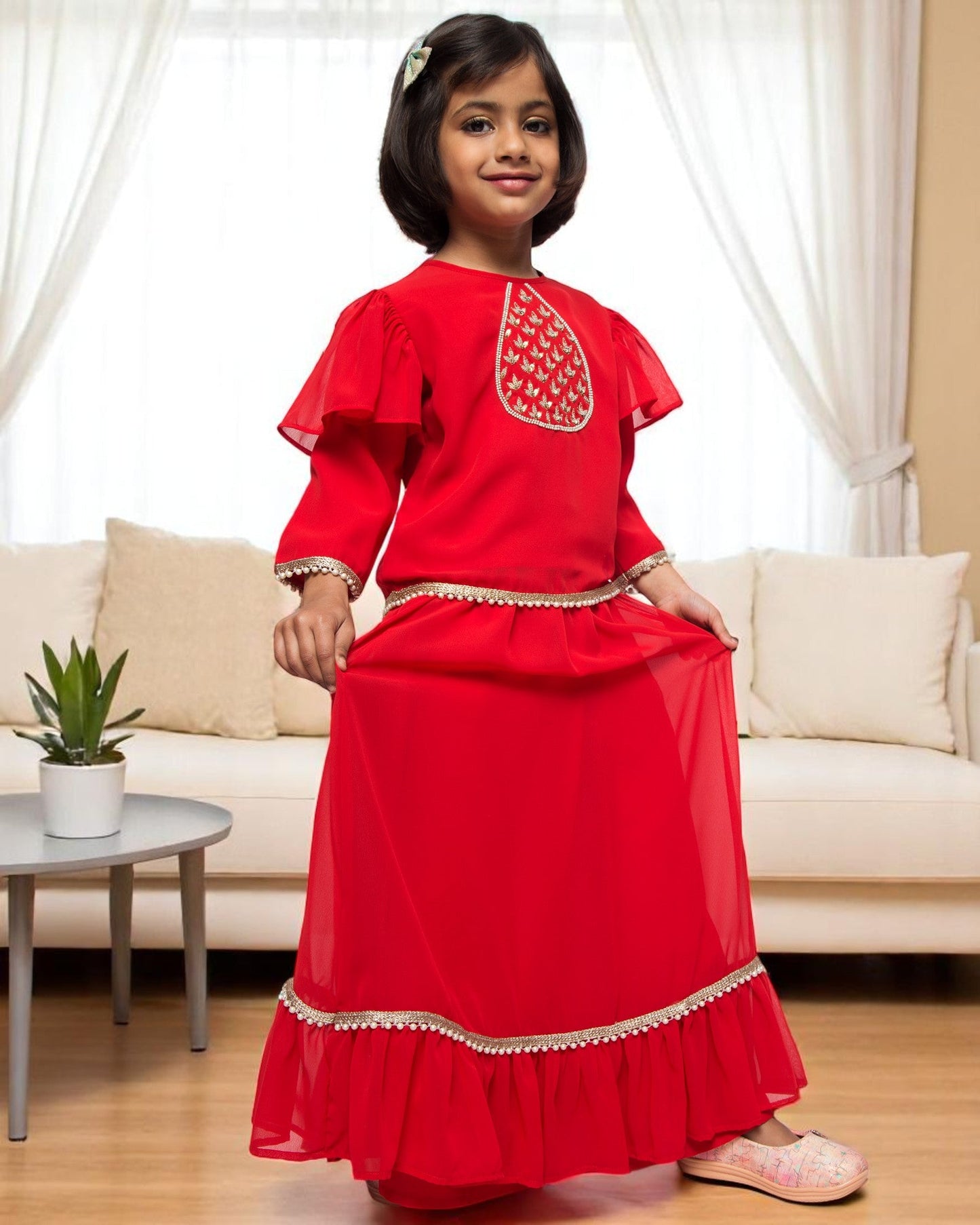 Ethereal Elegance: Handcrafted Poly Georgette Ensemble