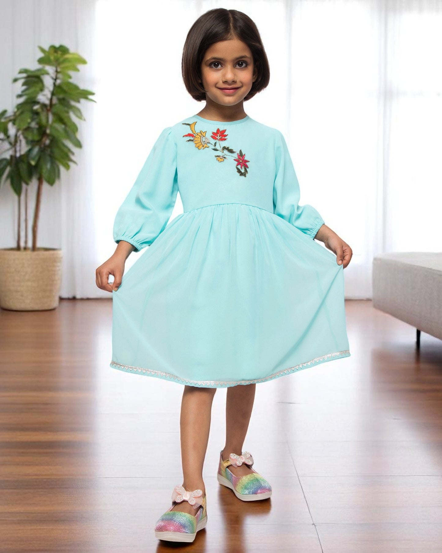 Whimsical Charm: Hand-Embellished Georgette Midi Dress