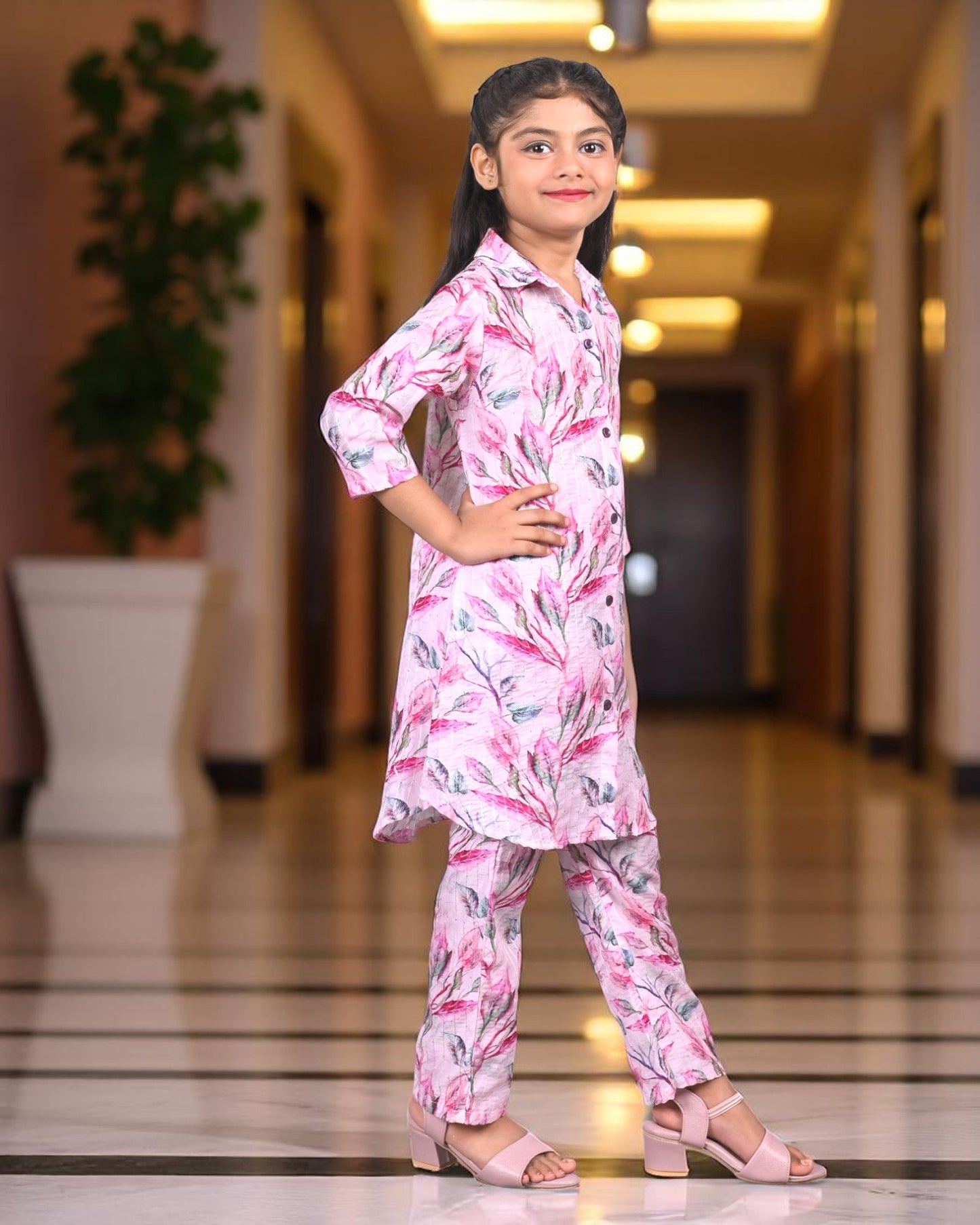 Jashmanara Girls’ Printed Co-ord Set – Sequin Work, Cotton Blend, Shirt Collar
