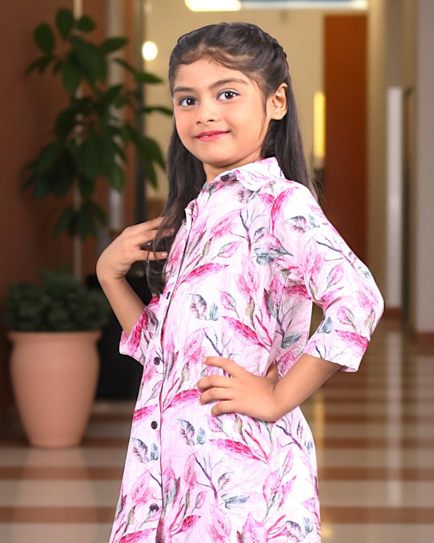 Jashmanara Girls’ Printed Co-ord Set – Sequin Work, Cotton Blend, Shirt Collar