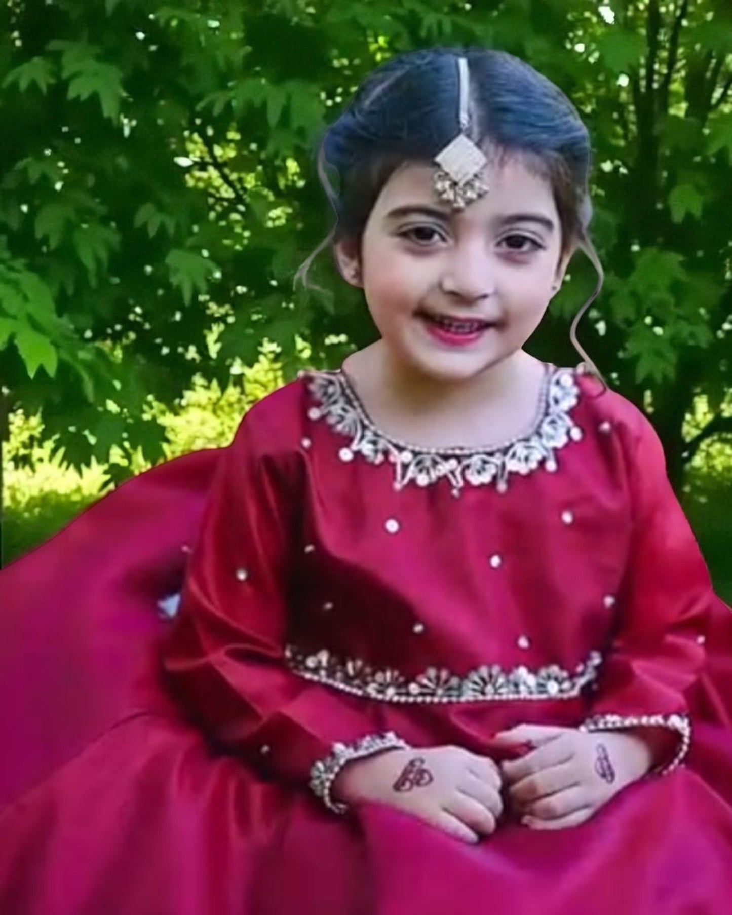 Regal Red Art Silk Kids Gown with Hand Embellishments & Tassel Back