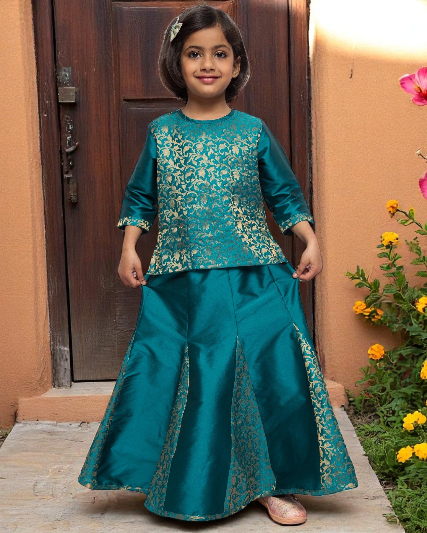 Regal Elegance: Brocade & Georgette 3-Piece Ensemble