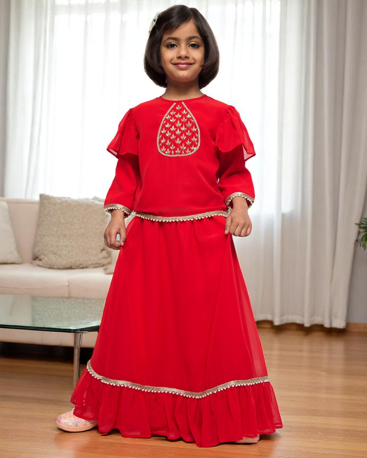 Ethereal Elegance: Handcrafted Poly Georgette Ensemble