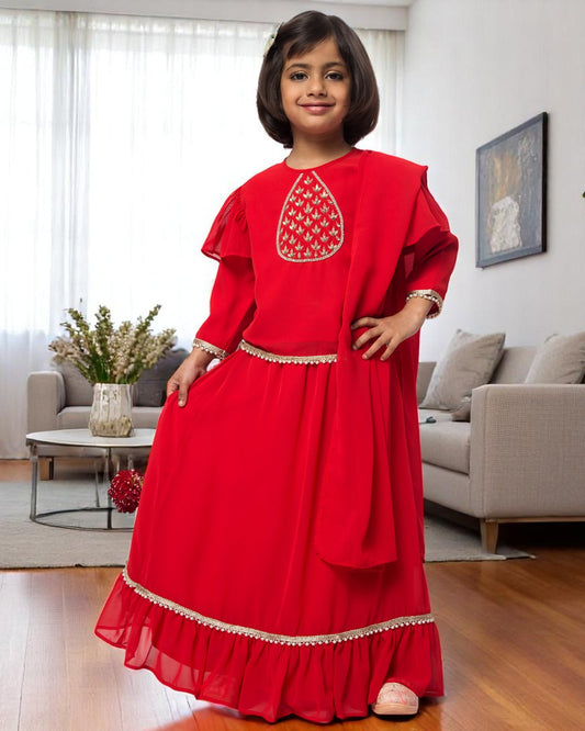 Ethereal Elegance: Handcrafted Poly Georgette Ensemble