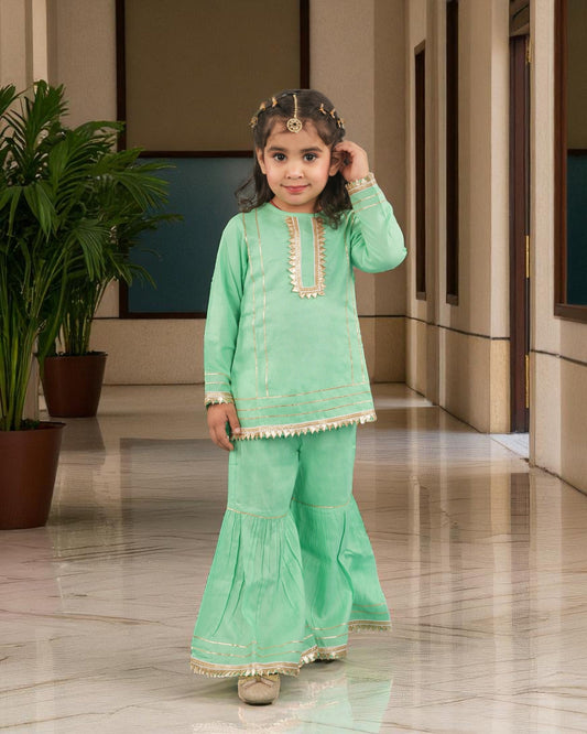 Jashmanara Girls’ Summer Sharara Suit – Rayon, Lace, Full Sleeves