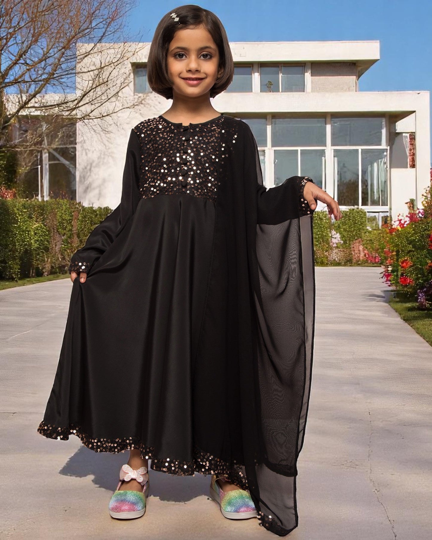 Long Dress With Sequin Work & Matching Dupatta