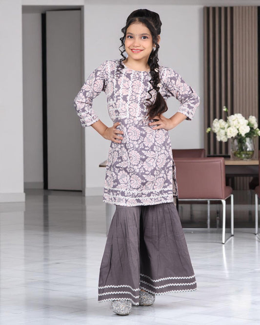 Jashmanara Girls’ Pure Cotton Sharara Set – Lace Detailing, Summer Ethnic Wear