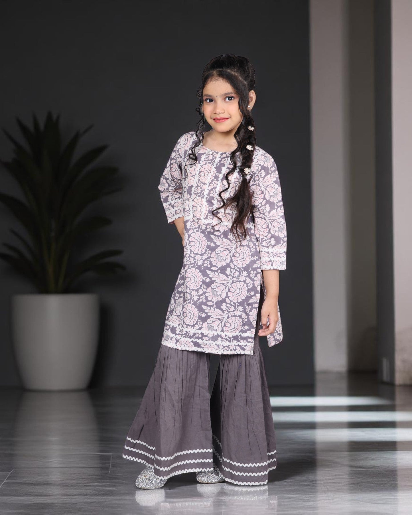 Jashmanara Girls’ Pure Cotton Sharara Set – Lace Detailing, Summer Ethnic Wear