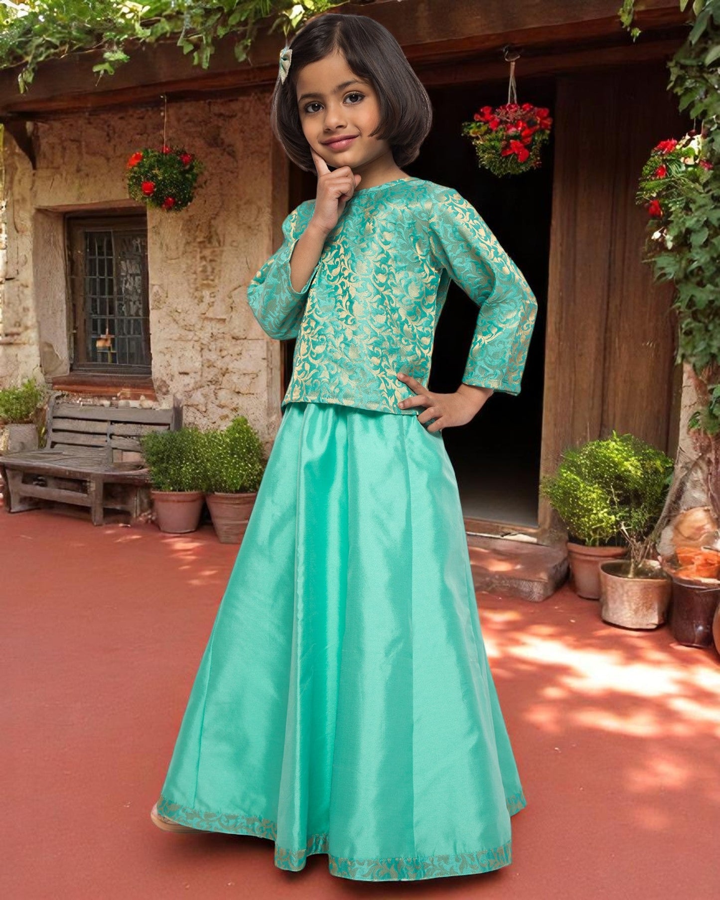Regal Elegance: Brocade & Georgette 3-Piece Ensemble