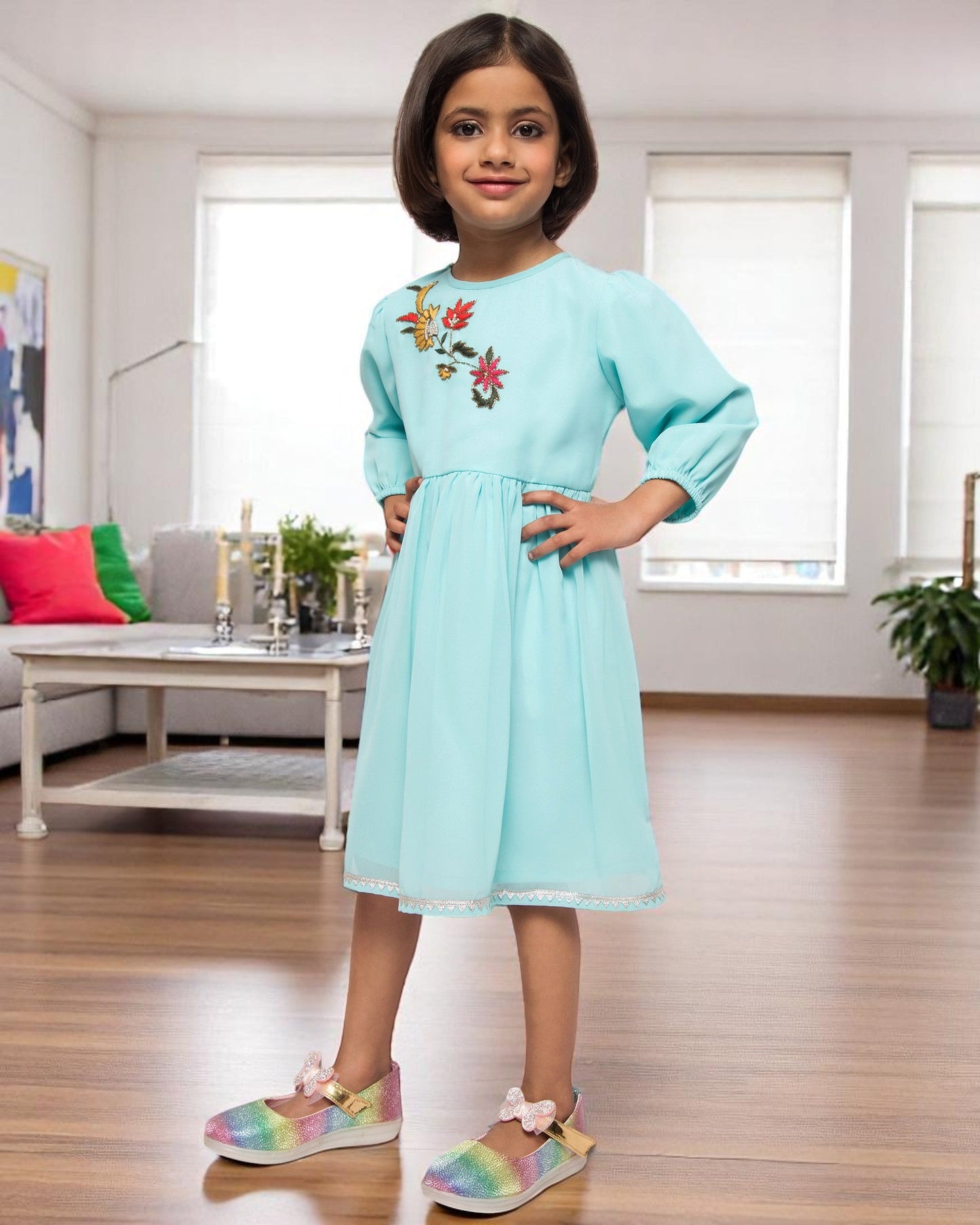 Whimsical Charm: Hand-Embellished Georgette Midi Dress
