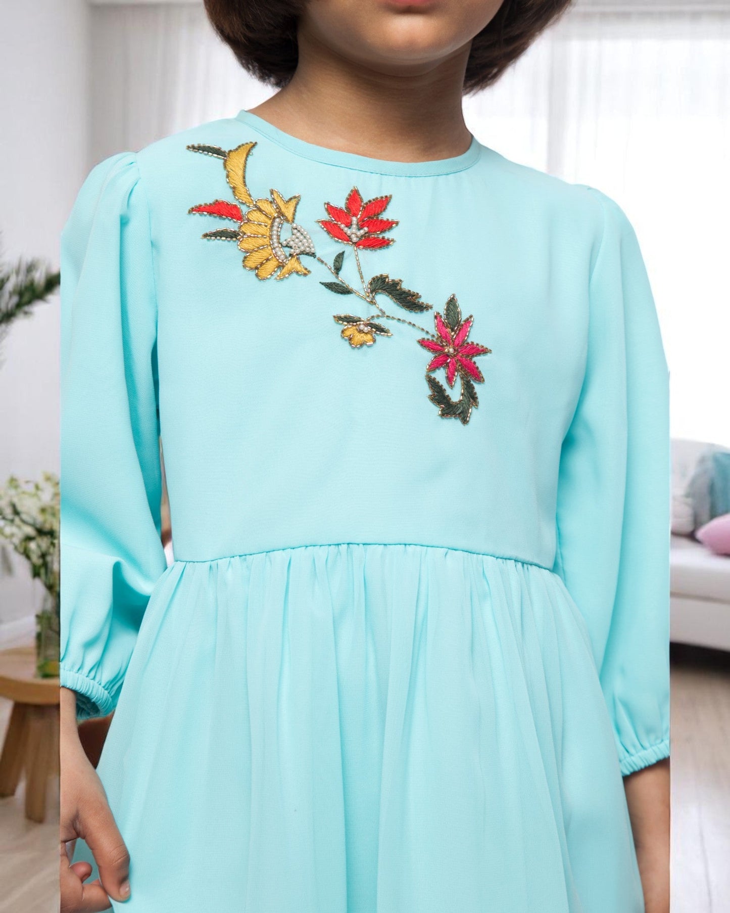 Whimsical Charm: Hand-Embellished Georgette Midi Dress
