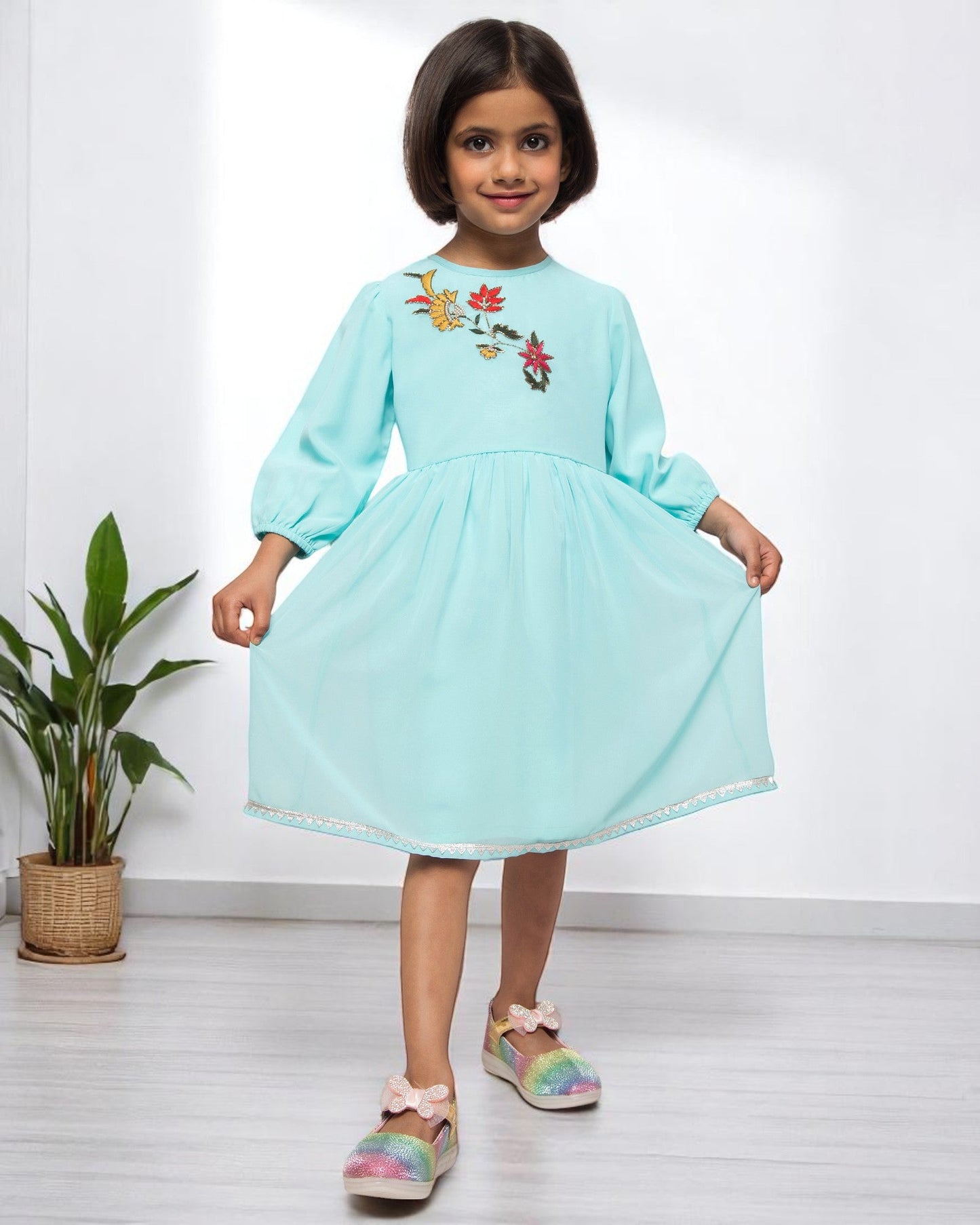 Whimsical Charm: Hand-Embellished Georgette Midi Dress